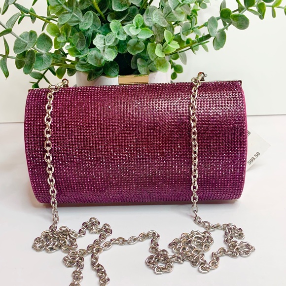 INC Ranndi Sparkle Clutch Fuchsia Crossbody Bag - Picture 3 of 12